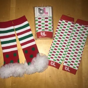 XMas Red, Green & White Baby Leg Warmers Set of 3